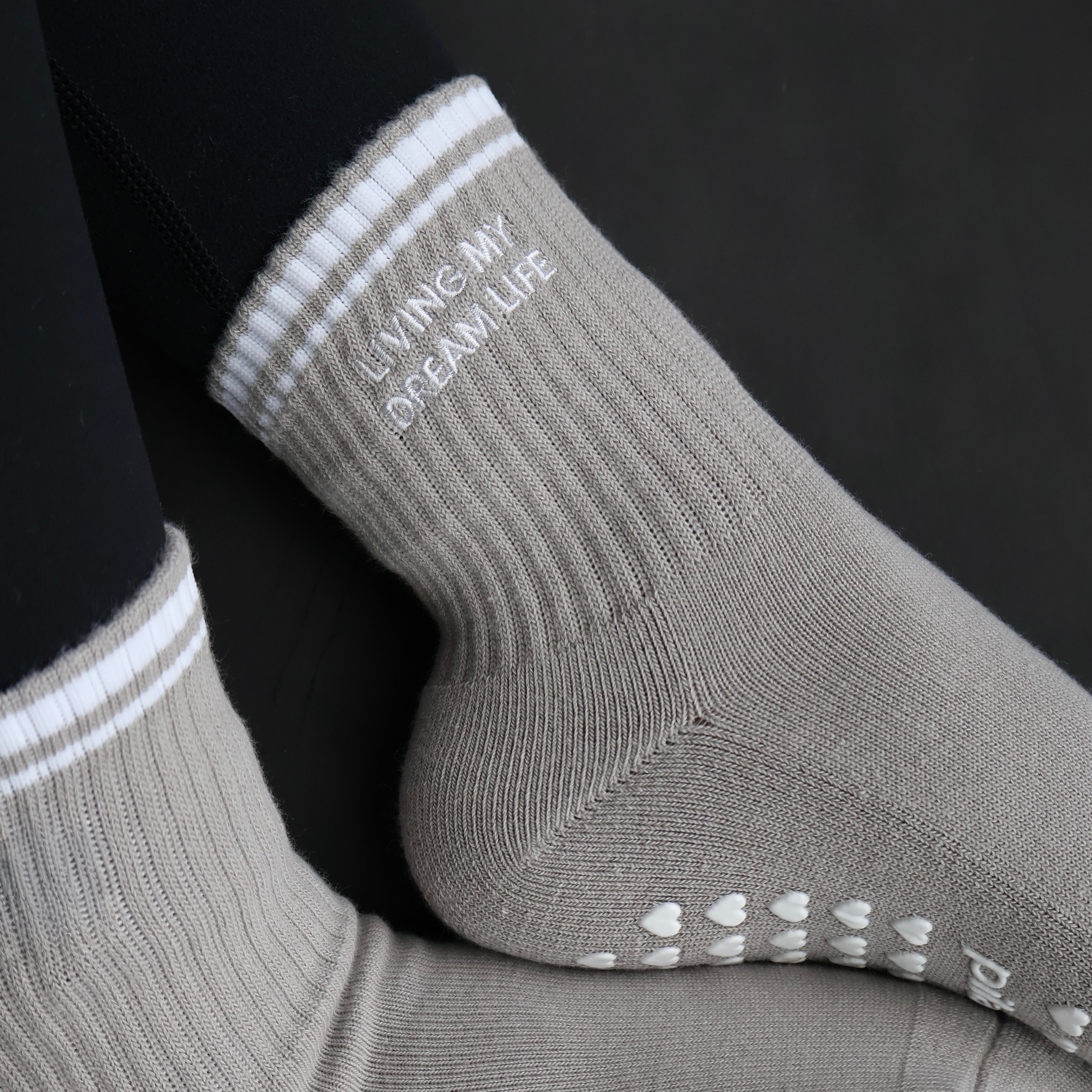 Living my dream life grip socks - grey grip socks for pilates