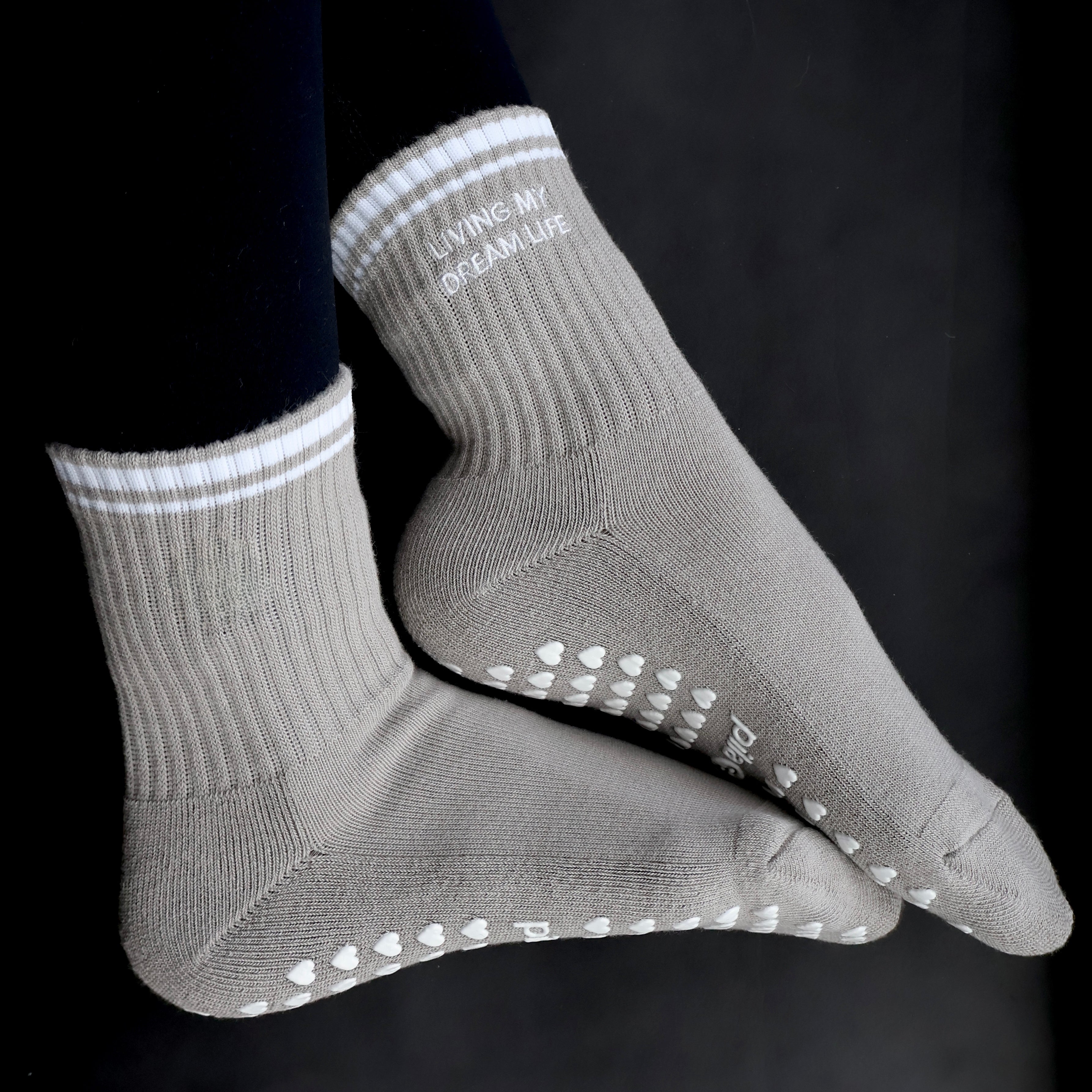 Living my dream life pilates socks -grey pilates socks