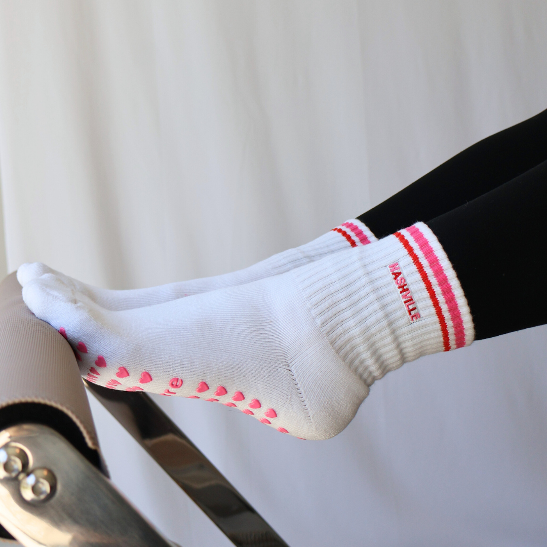 Nashville Pilates Socks - pink and red nashville grip socks