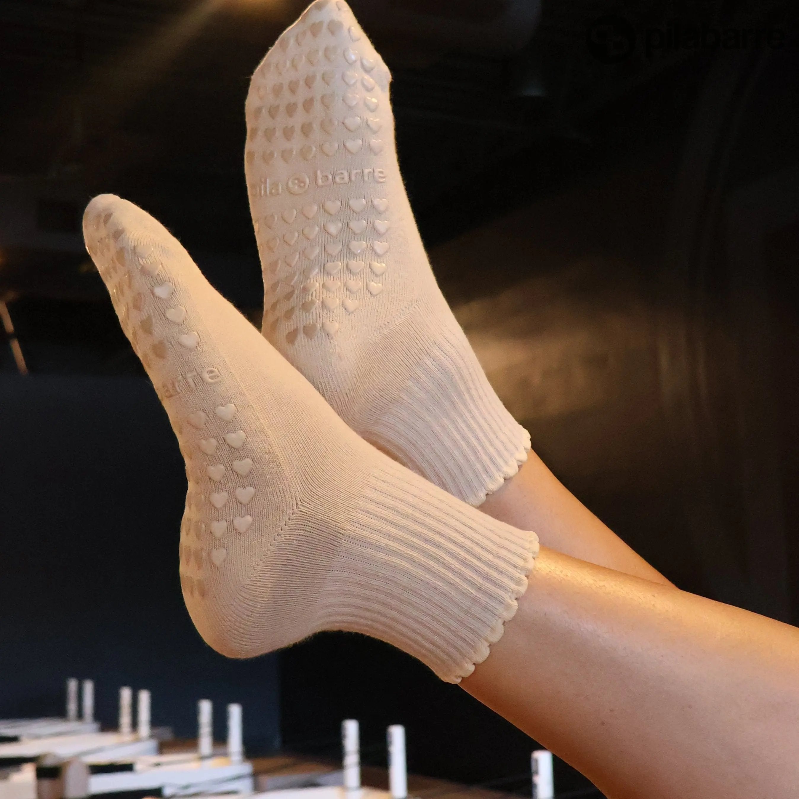 cream pilates sock with ruffle - ruffle pilates socks in cream