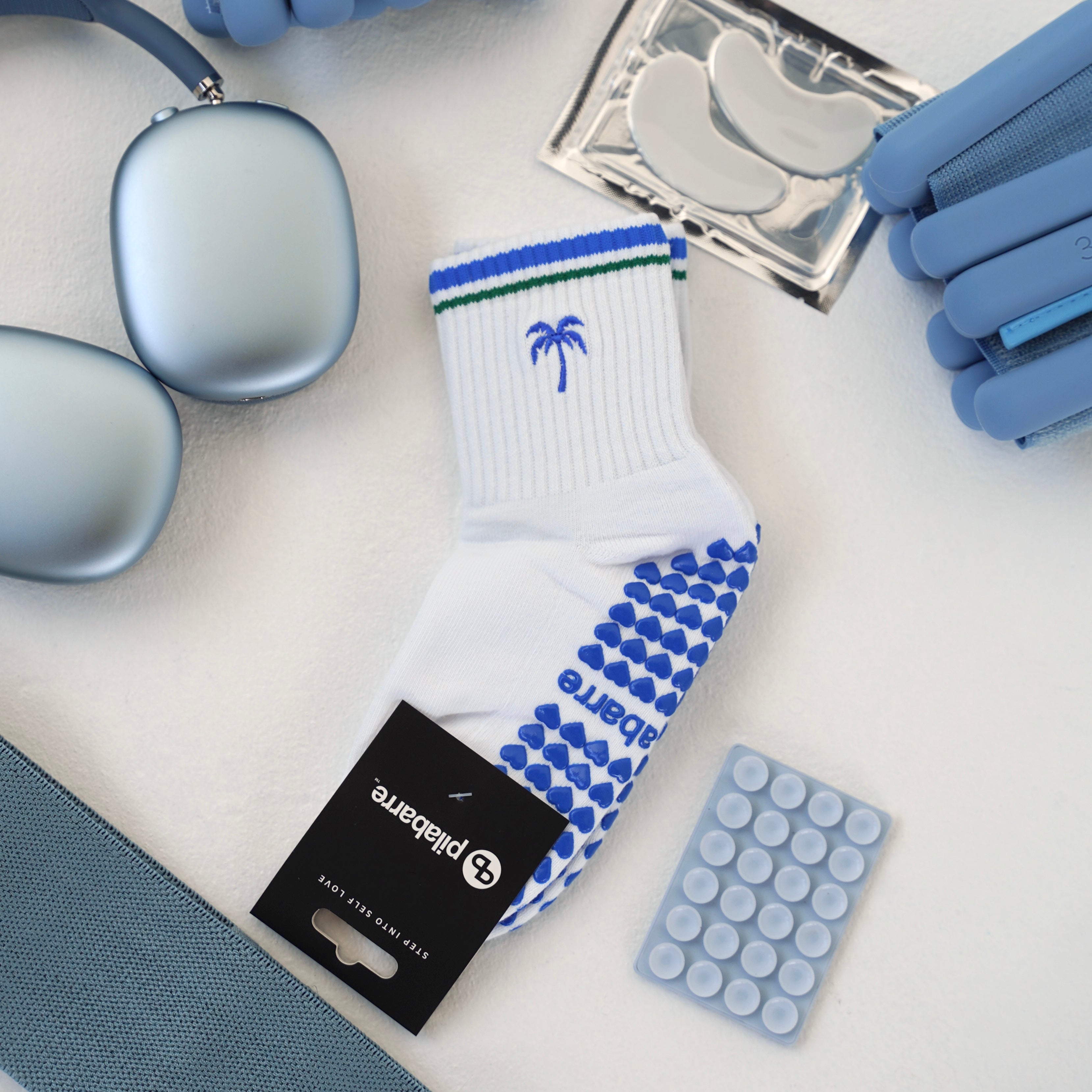 Palm tree grip socks for barre class