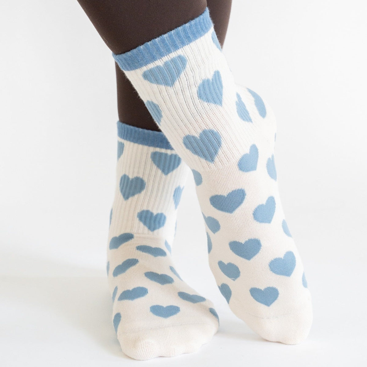 cream and blue heart barre socks