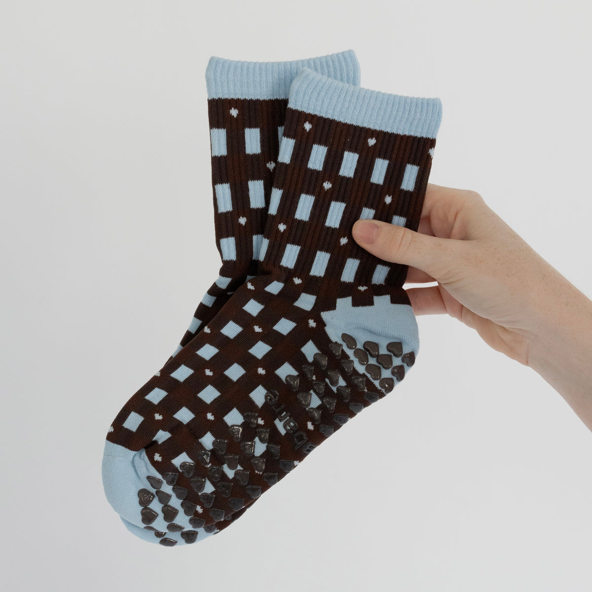 Blue and Brown Plaid grip socks