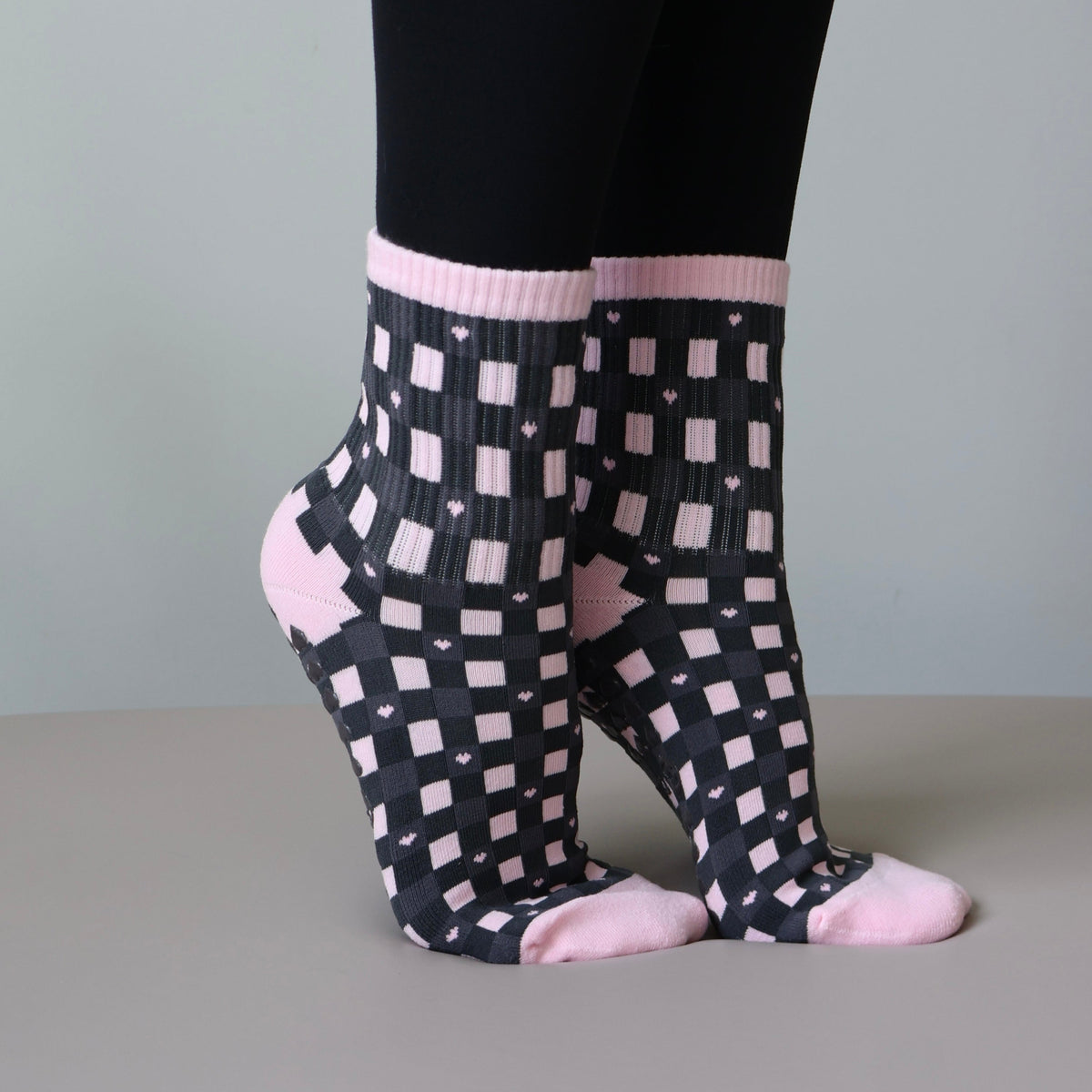 Pink Plaid Grip Socks for fall