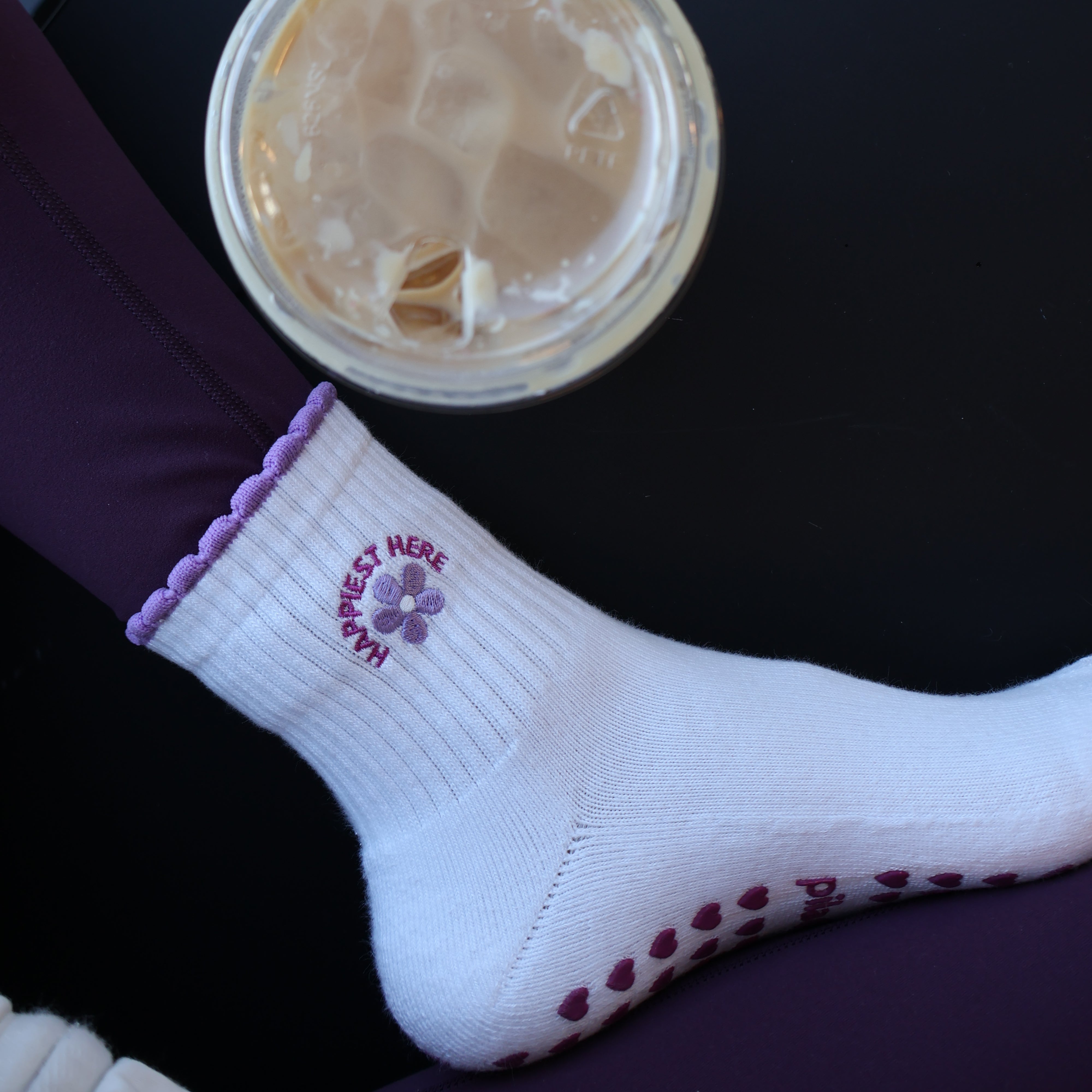 Happiest Here Pilates Socks - Barre socks - Flowers grip socks