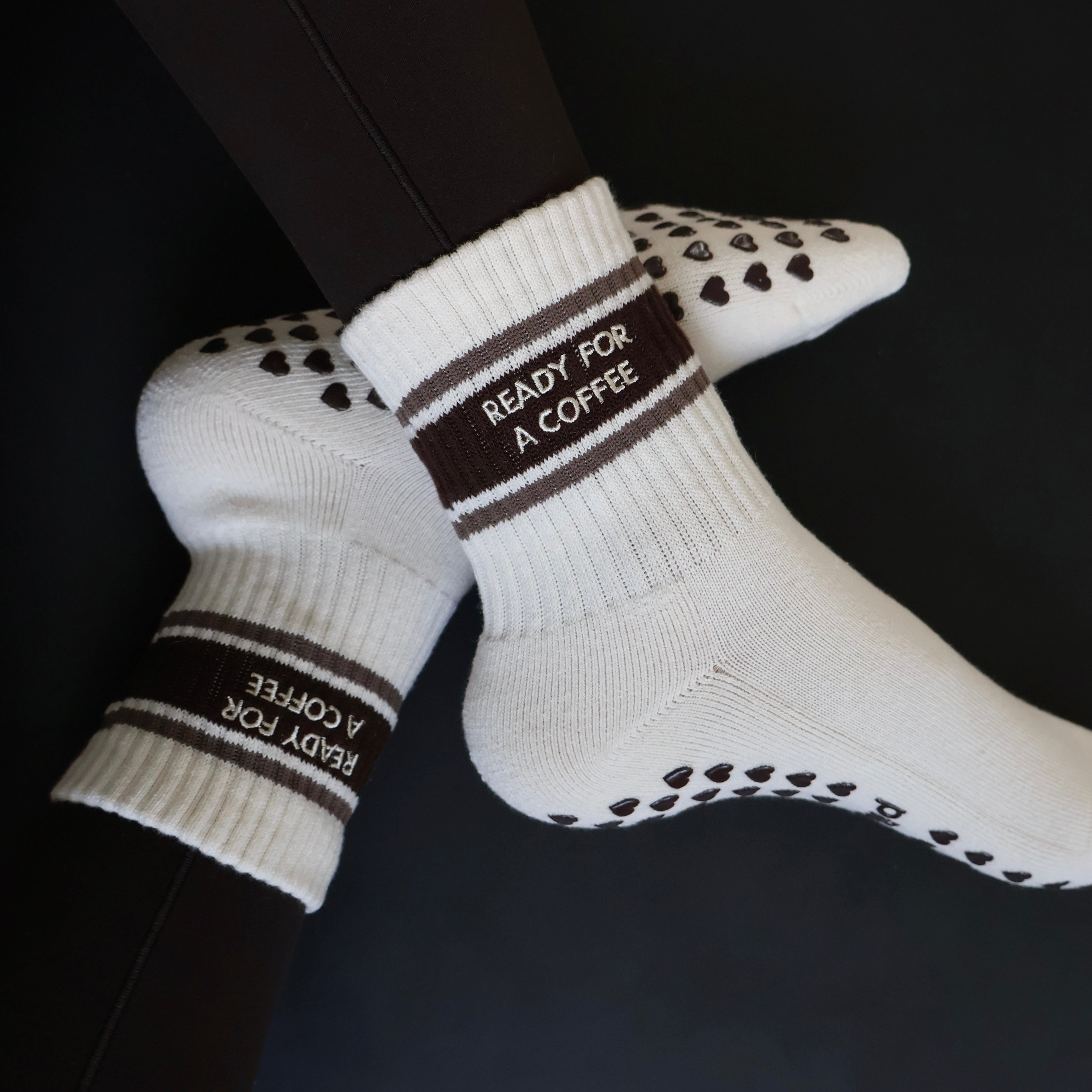 Ready for a Coffee Pilates Socks - cream and brown