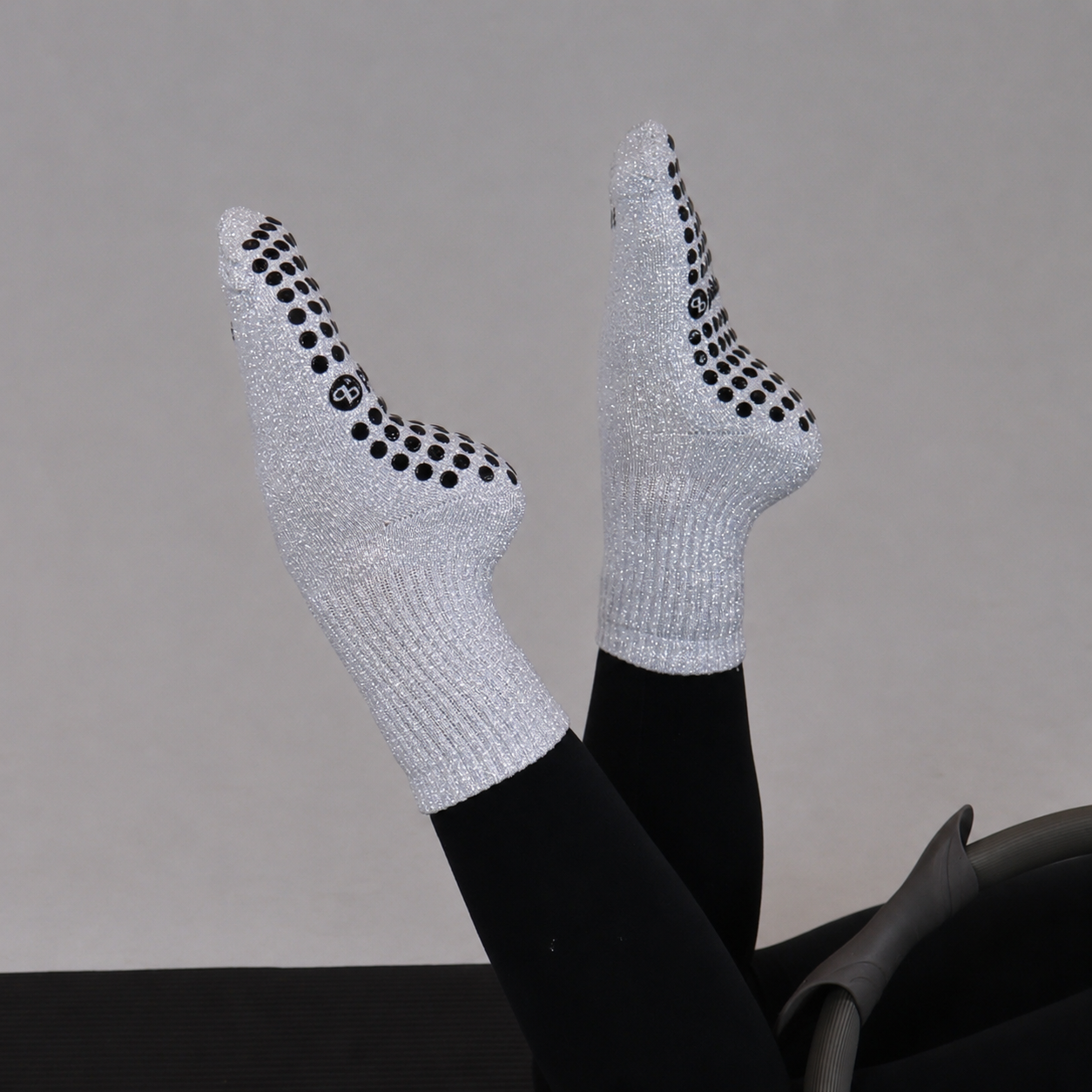Sparkle Pilates socks- grip socks with silver sparkles