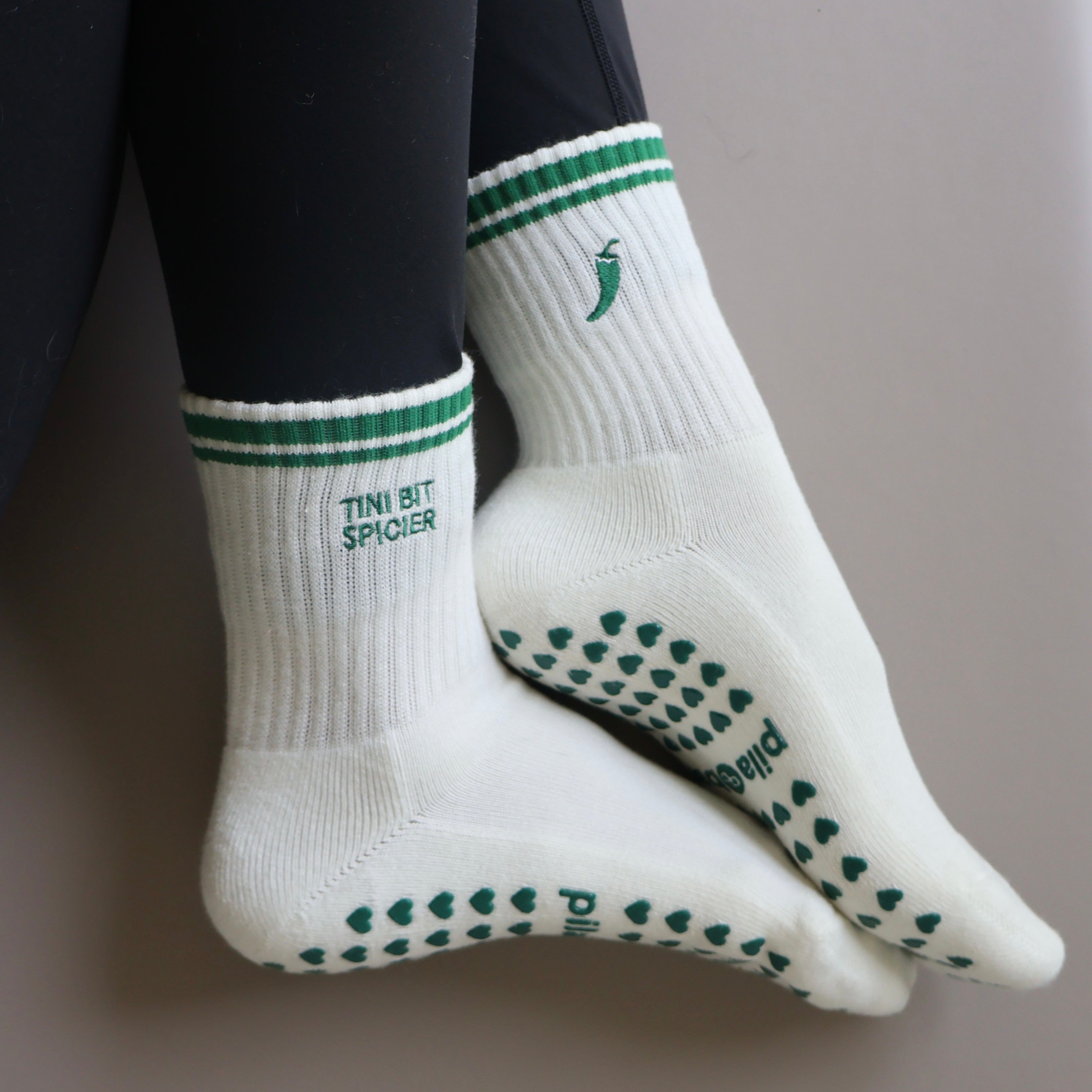 Tini Bit Spicier Grip Socks - Cream & Green