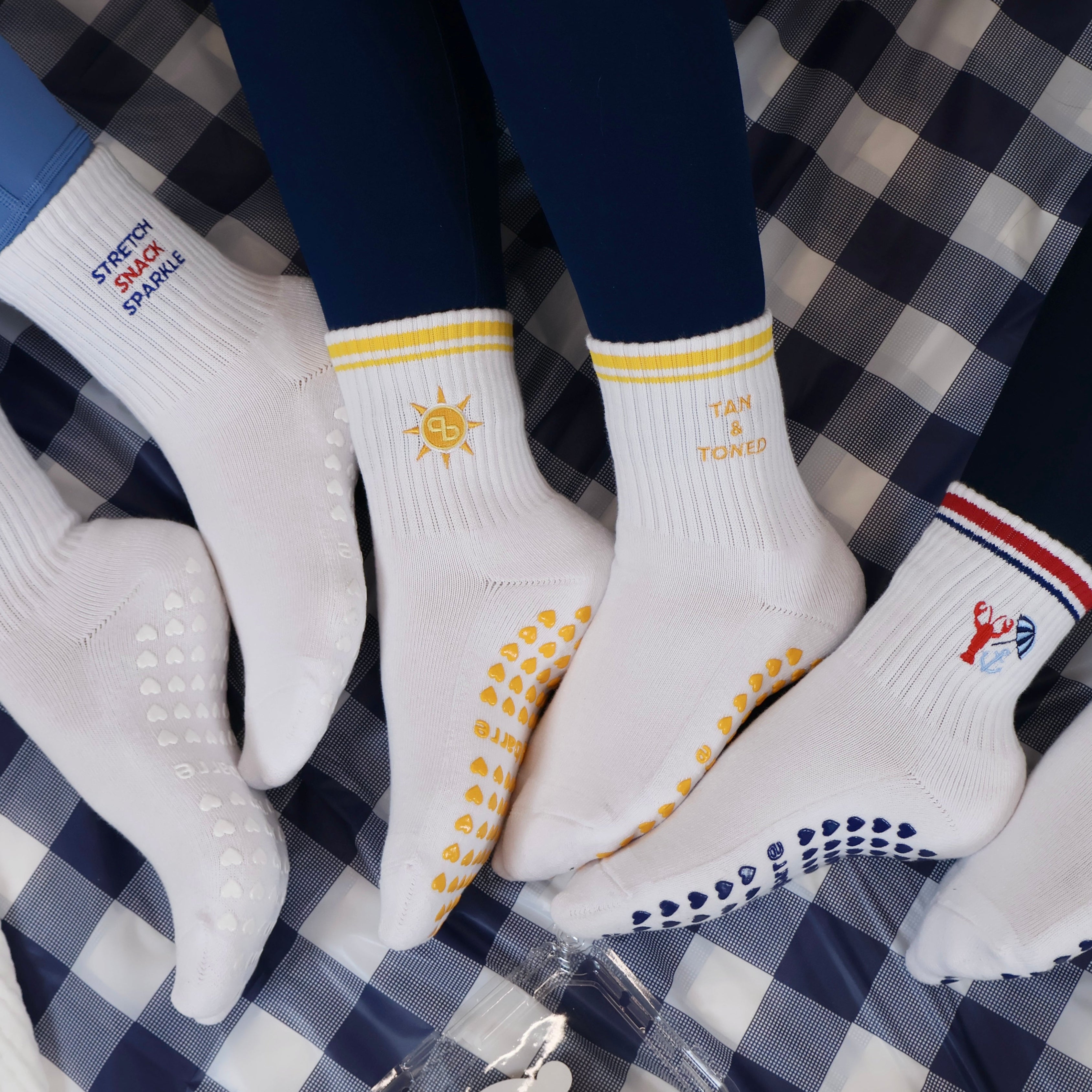 Tan and Toned barre Socks and pilates socks with sun