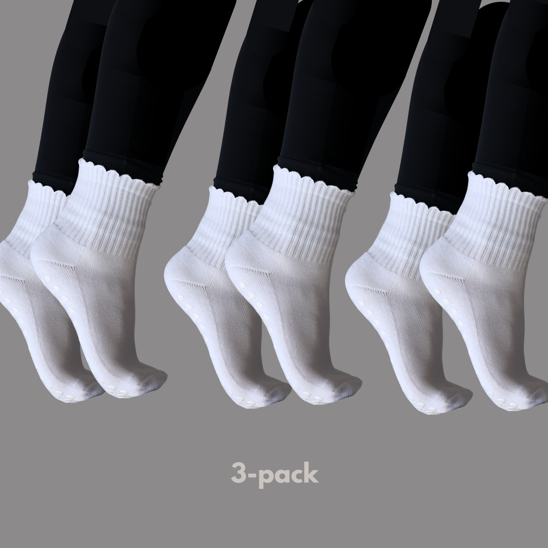 White Ruffle Grip Sock - 3 Pack