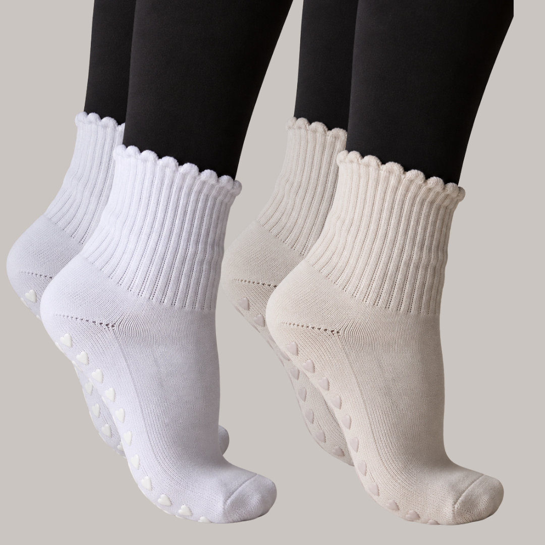 White and Cream Ruffle Grip Sock