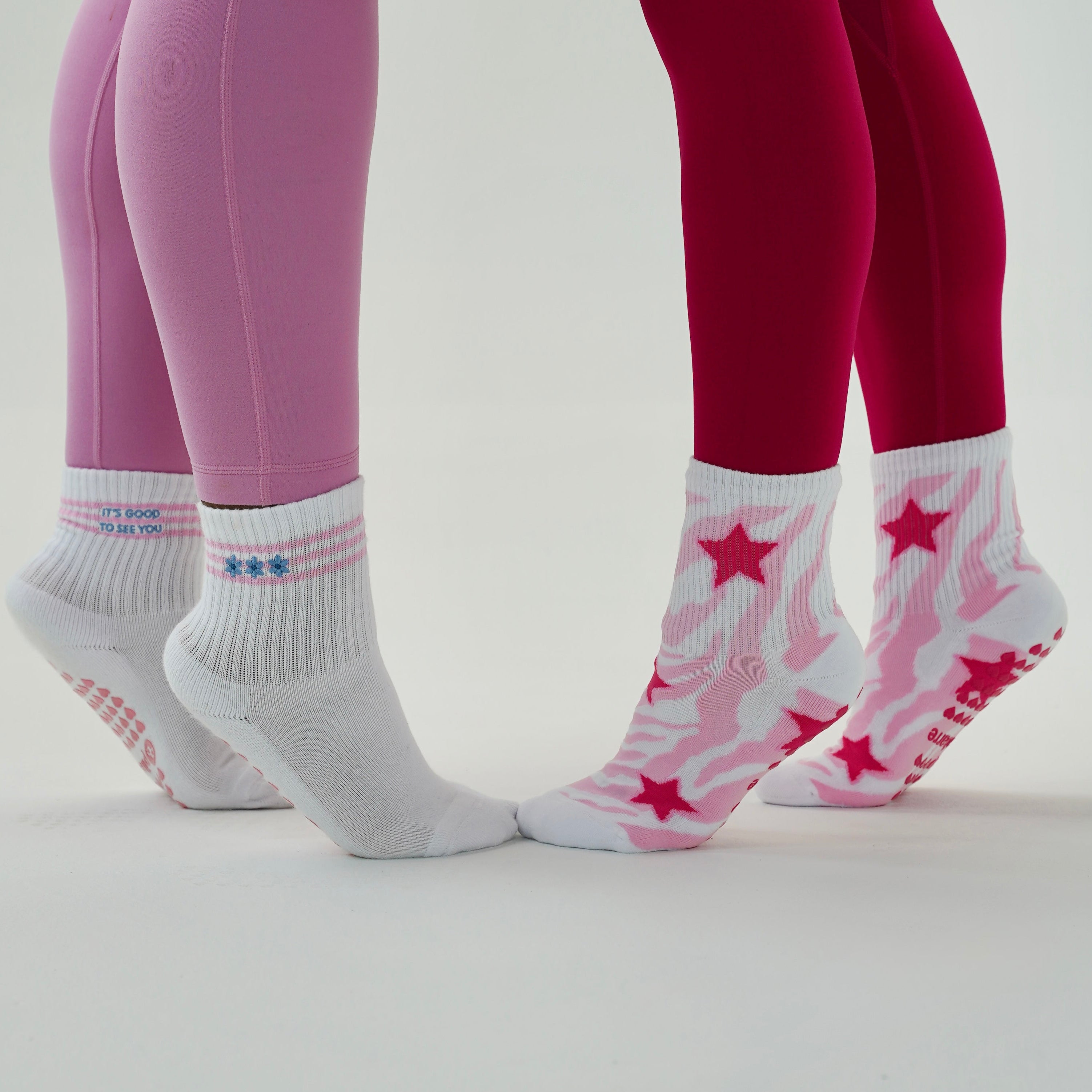 Pink pilates socks with pink leggings