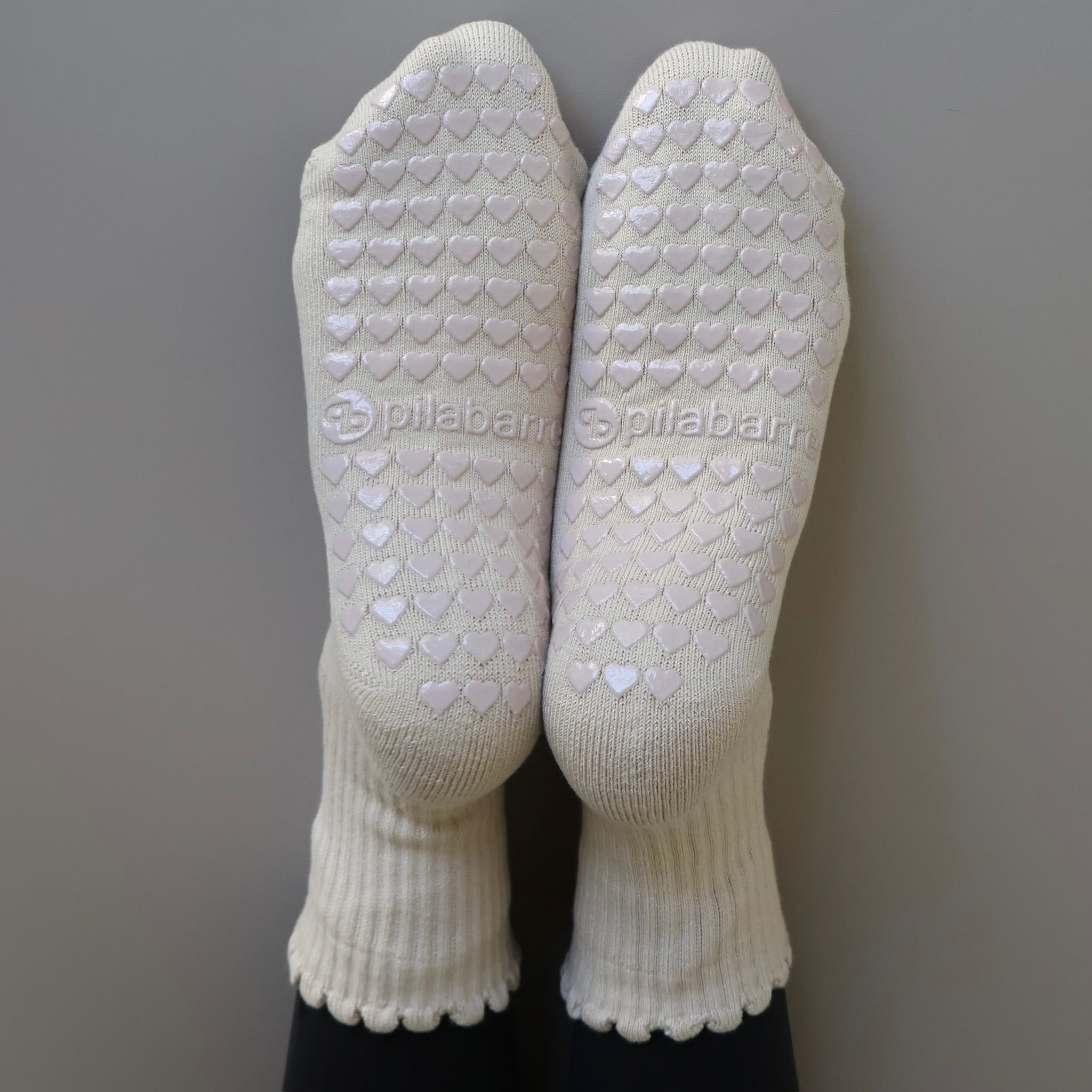 cream ruffle pilates barre yoga grip sock