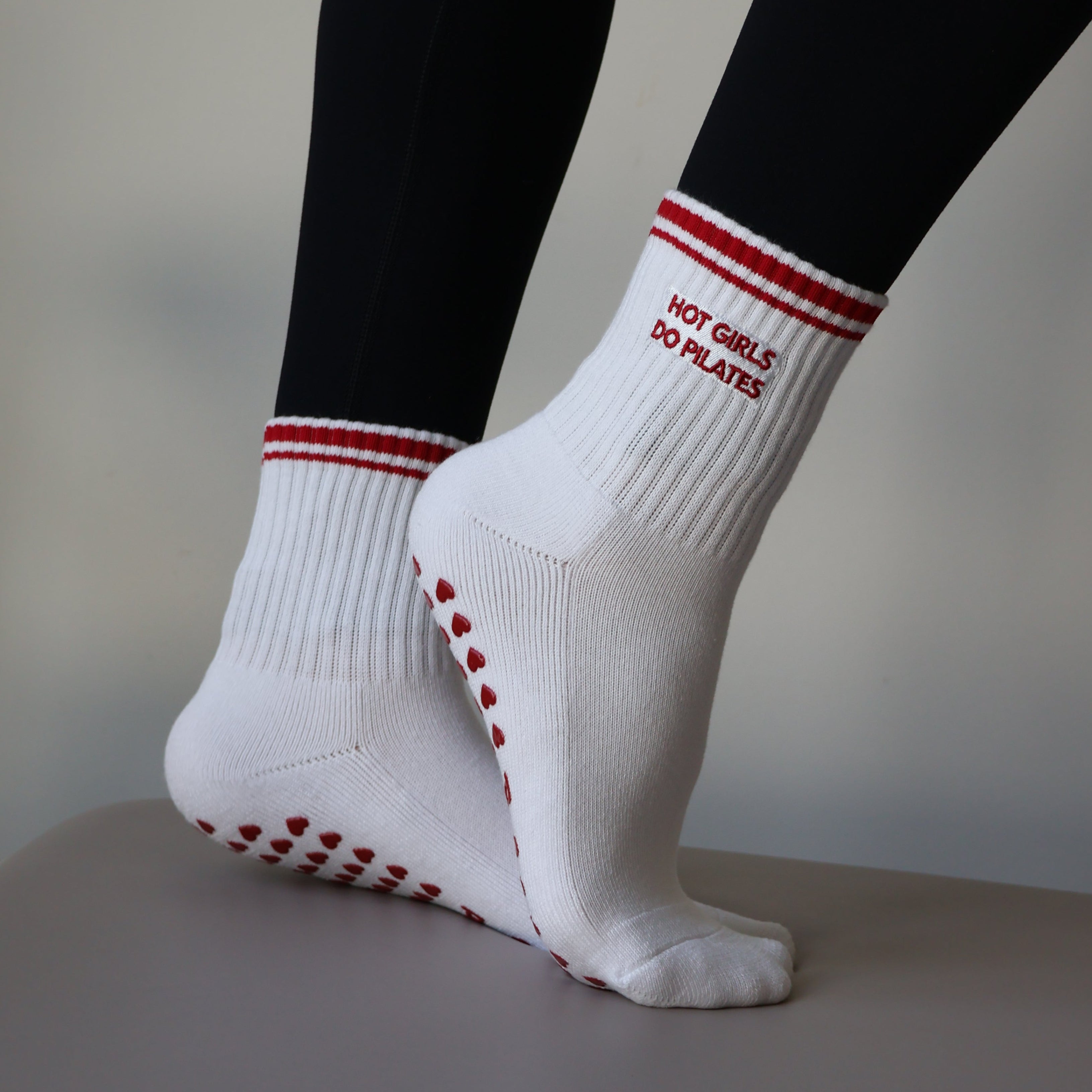 hot girls do pilates grip socks white/red - cutest reformer pilates socks
