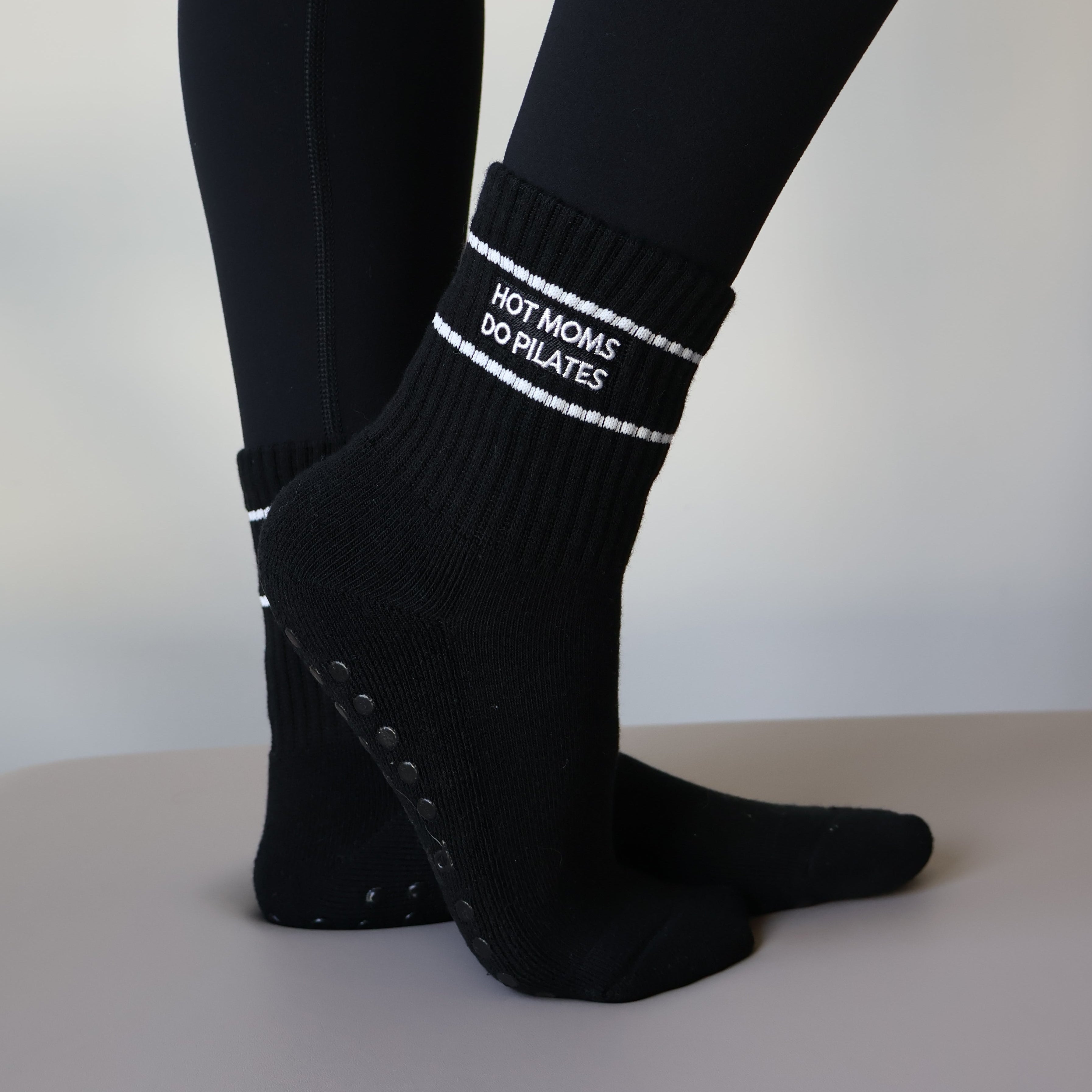 hot moms do pilates grip socks for moms - black grip socks