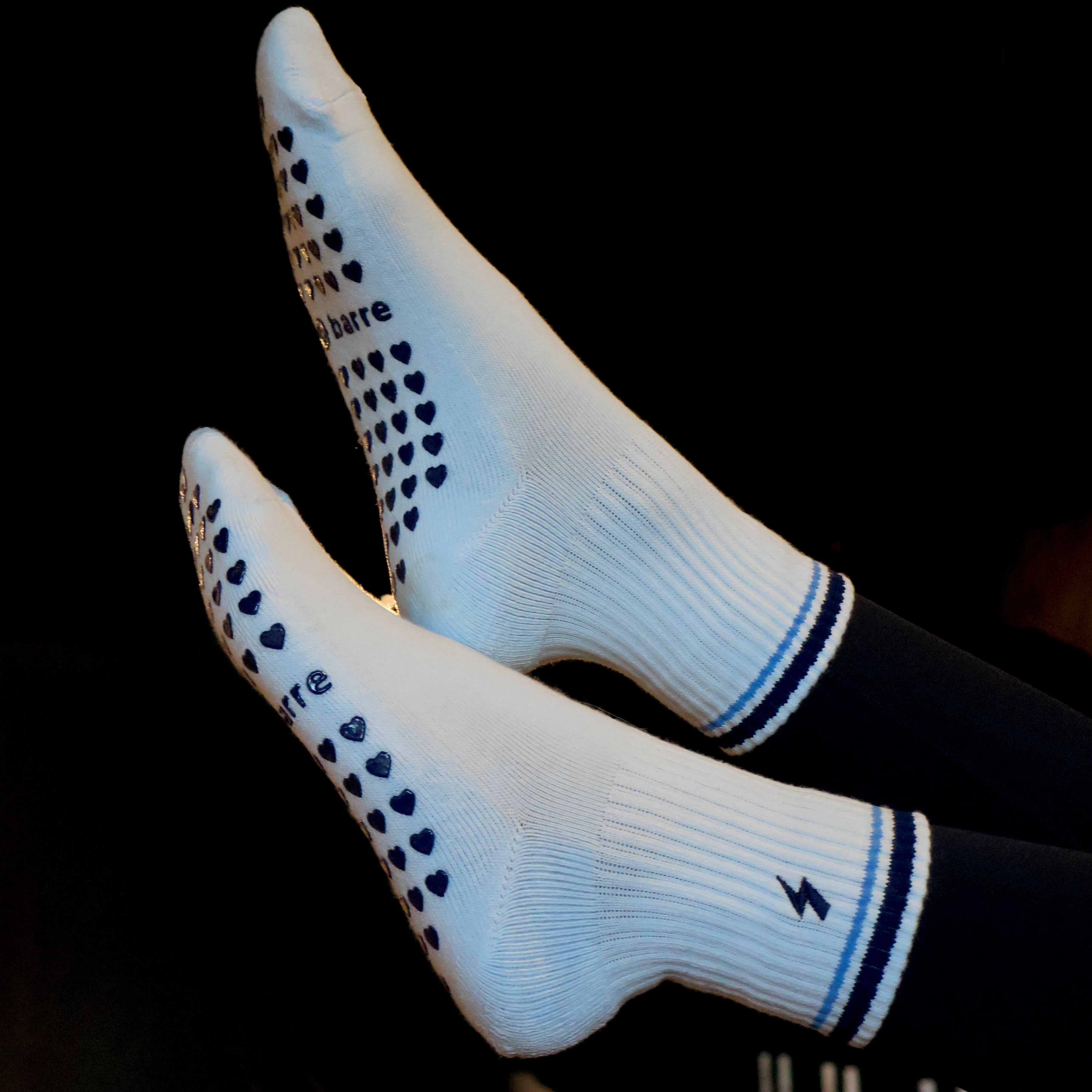 lightning bolt blue grip socks for pilates