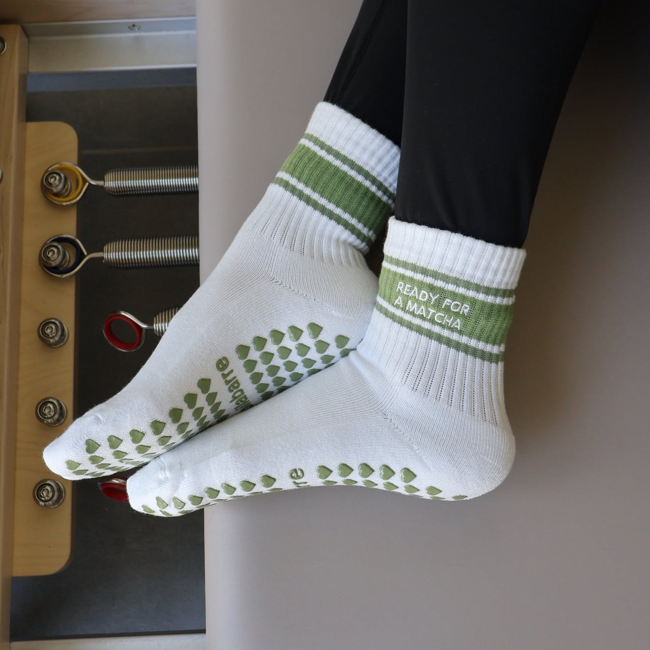 green matcha pilates barre grip socks