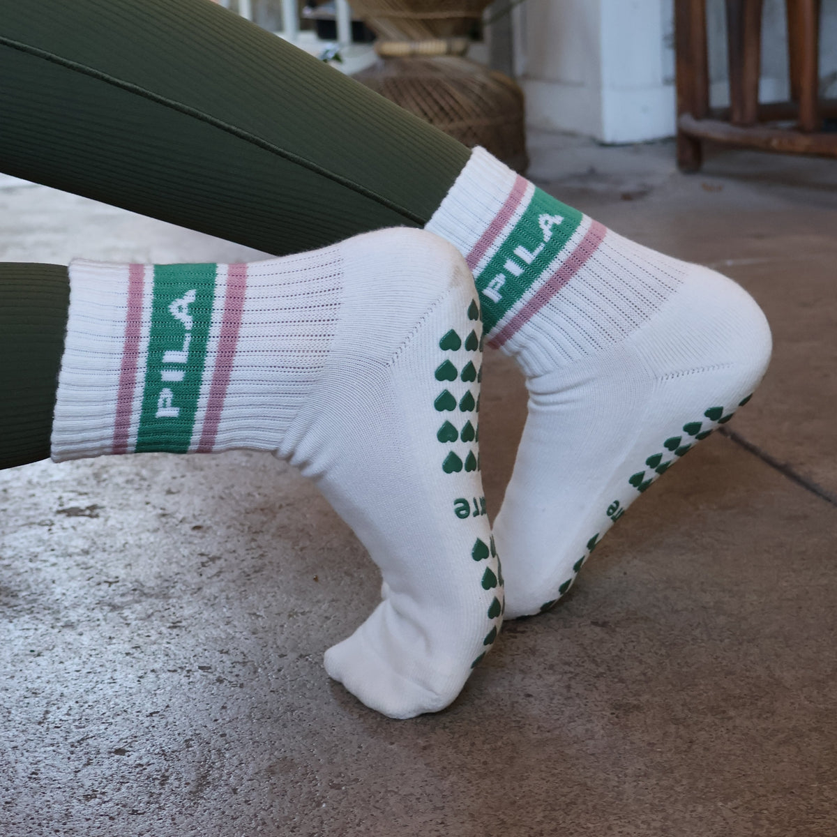 pila essential barre sock blush and green