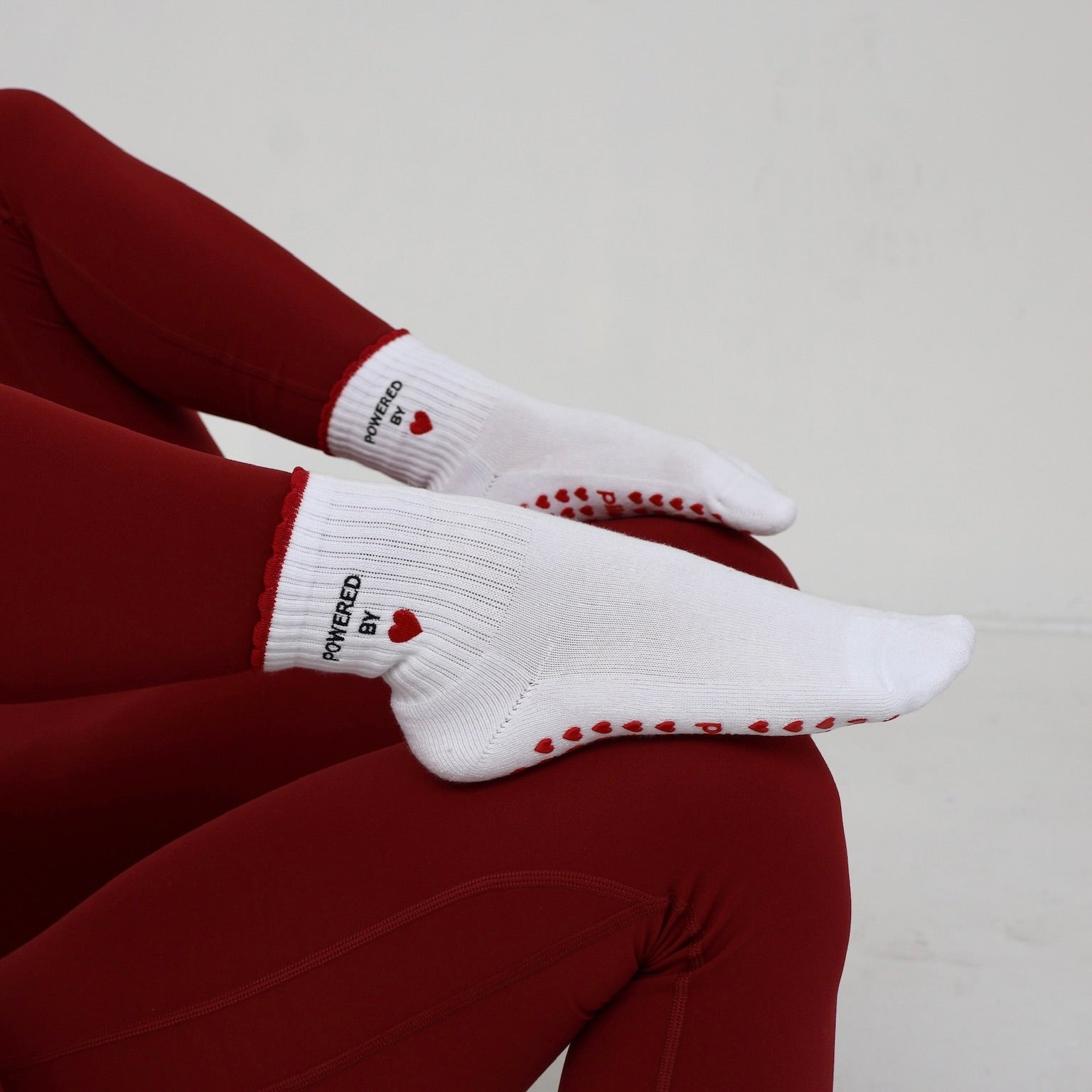 pilates yoga barre powered by love red grip socks
