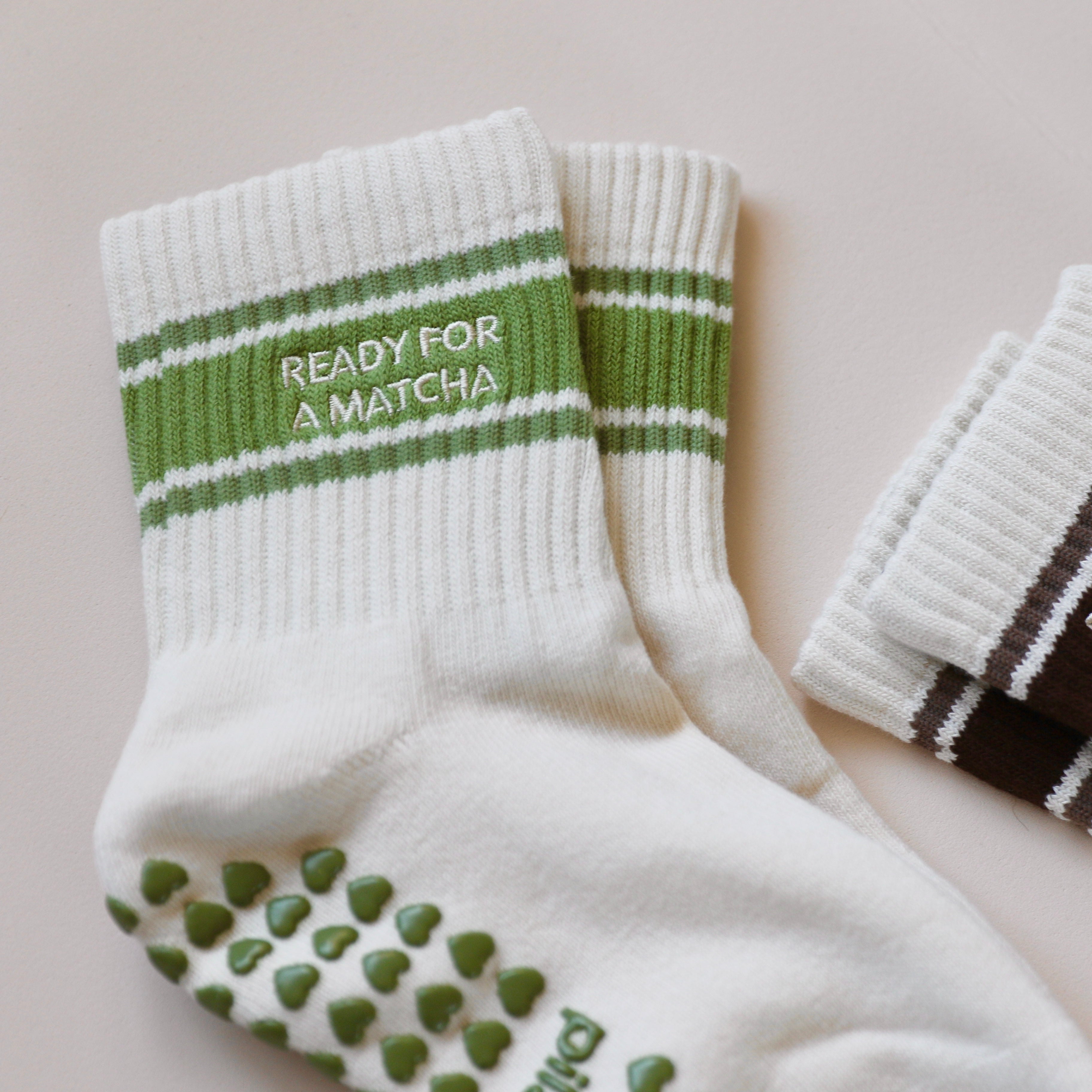Matcha pilates socks - cream and green pilates socks