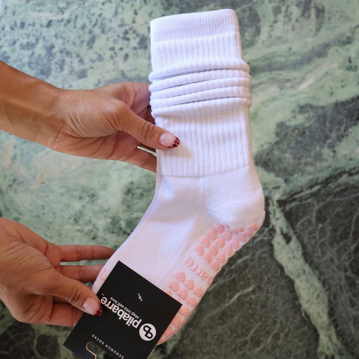 white scrunch pilates socks